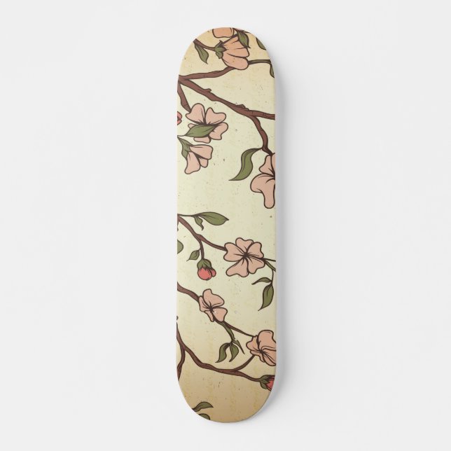 Vintage Kirschblütenkunst Skateboard (Vorne)