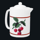 Vintage Kirschen<br><div class="desc">Mittelweiße Porzellanteekanne mit Vintagem Kirschbild aus den 40er Jahren auf beiden Seiten. Rote Grenzen. Siehe dazu passende Süßigkeiten, Espressotasse, Kolben, Krug, Papiertüte, Schnapsglas und Untersetzer. Sehen Sie sich die gesamte Patriotic 40s Teapot Kollektion im NAHRUNGSMITTEL/BEV an. | Abschnitt Geschirr.</div>