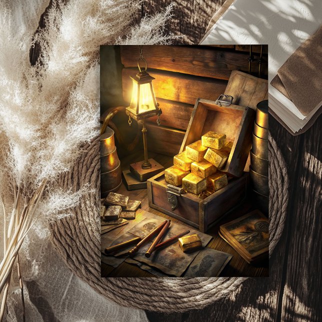 Vintage Kiste mit  Goldbarren Western Seidenpapier (Watercolor vintage chest of gold bars western tissue paper)