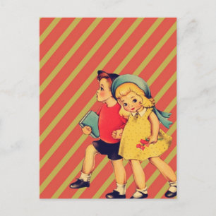 vintage Kitsch zurück zur Schule Retro-Kinder Postkarte