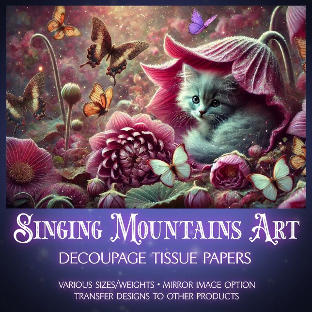 Vintage Kitten Butterfly Garden Decoupage  Seidenpapier (Von Creator hochgeladen)