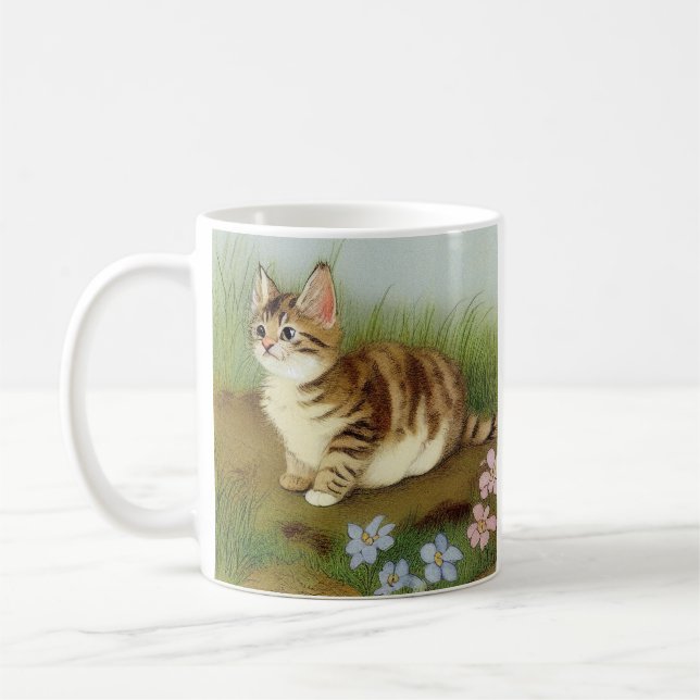 Vintage Kitten Illustration mit Blume Kaffeetasse (Links)