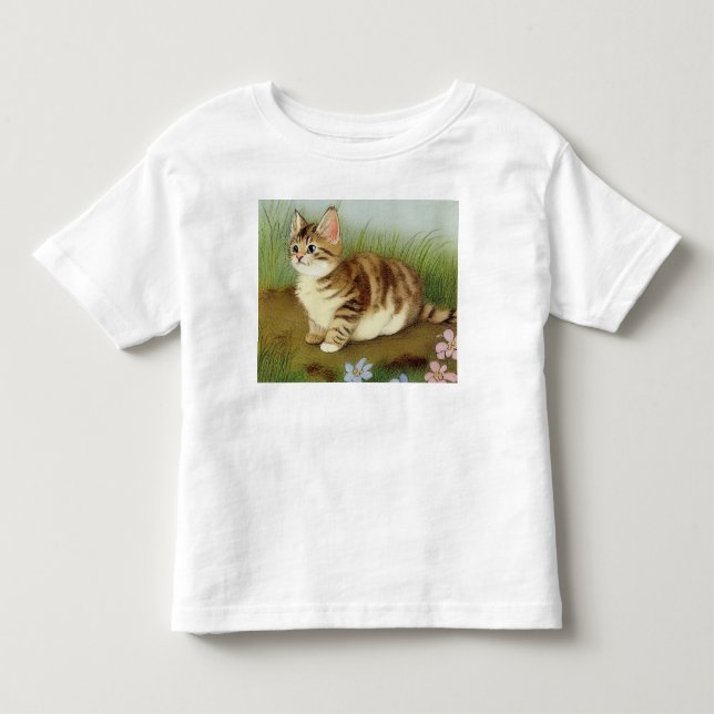 Vintage Kitten Illustration mit Blume Kleinkind T-shirt (Vorderseite)