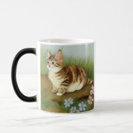 Vintage Kitten Illustration mit Blume Verwandlungstasse