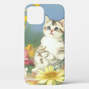 Vintage Kitten Illustration mit gelben Blumen Case-Mate iPhone Hülle