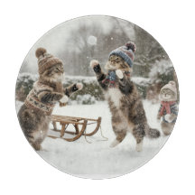 Vintage Kitties Snowball Fight Cutting Board