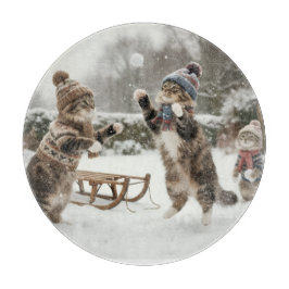 Vintage Kitties Snowball Fight Cutting Board Schneidebrett