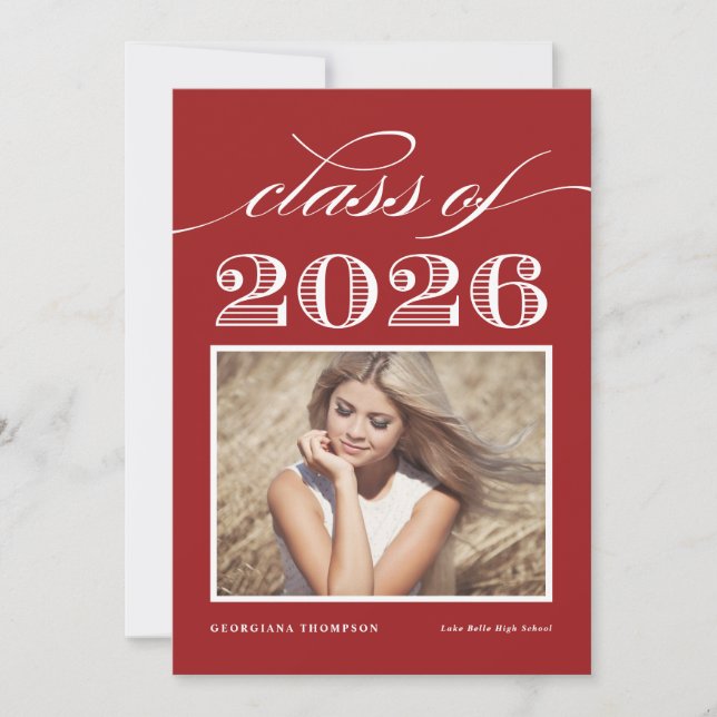 Vintage Klasse des Abschlusses Rotes Foto 2025 Einladung (Vorderseite)