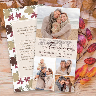 Vintage Klassik Scrolls Happy Thanksgiving 4 Foto Feiertagskarte