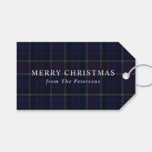 Vintage Klassisch Navy Blau Kariert Weihnachten Geschenkanhänger
