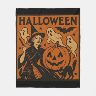 Vintage, klassische Halloween-Hexe, Geist & Kürbis Fleecedecke
