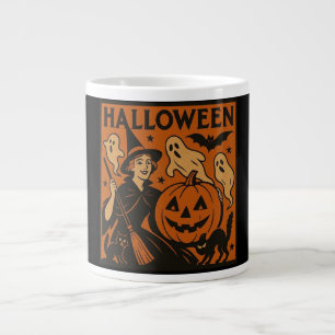 Vintage, klassische Halloween-Hexe, Gespenst & Kür Jumbo-Tasse