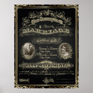 Vintage klassische Heiratsurkunde im Gatsby-Stil Poster