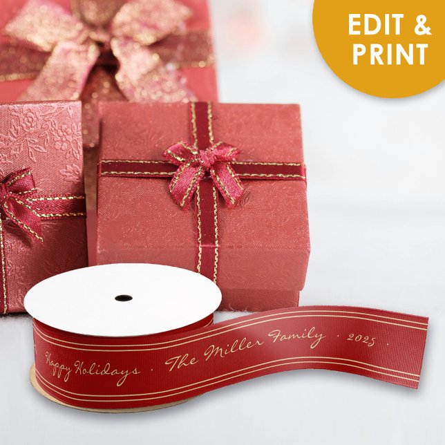 Vintage klassische, individuell anpassbare Weihnac Ripsband (Vintage Classic Customizable Christmas Ribbon with Family Name and Message)
