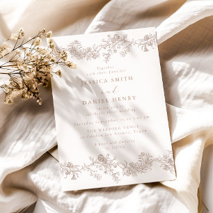 Vintage klassische neutrale Blumenhochzeit Einladung