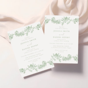Vintage klassische Salbeigrüne Hochzeit mit Blumen Einladung