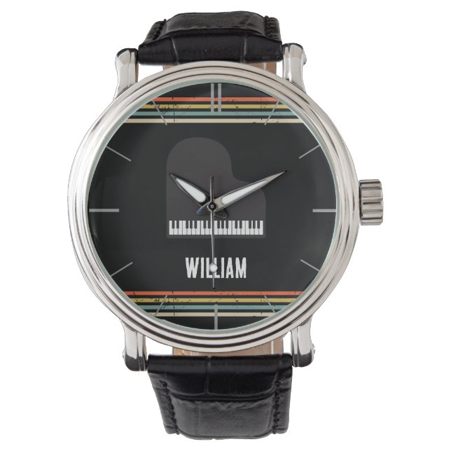 Vintage Klaviertastatur Personalisiert Musikerin Armbanduhr (Vorderseite)