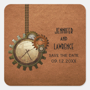 Vintage Kleber für die Kupfer-Uhr Save the Date Quadratischer Aufkleber
