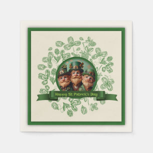 Vintage-Kleeblatt-St.-Patricks-Day-Leprechauns PPN Serviette