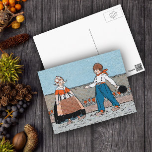 Vintage-Kleidung für kleine niederländische Mädche Postkarte