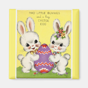 Vintage kleine Bunnies und Ostereier Gelb Magnet