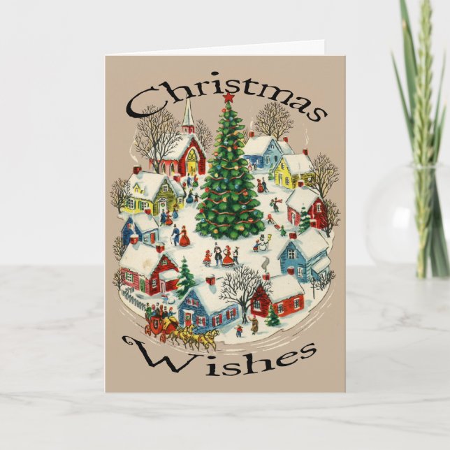 Vintage kleine Stadtweihnachtskarte Feiertagskarte (Vorderseite)