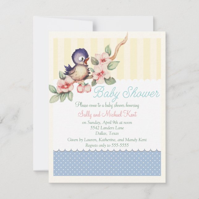 Vintage kleine Vogel-Baby-Dusche Einladung (Vorderseite)