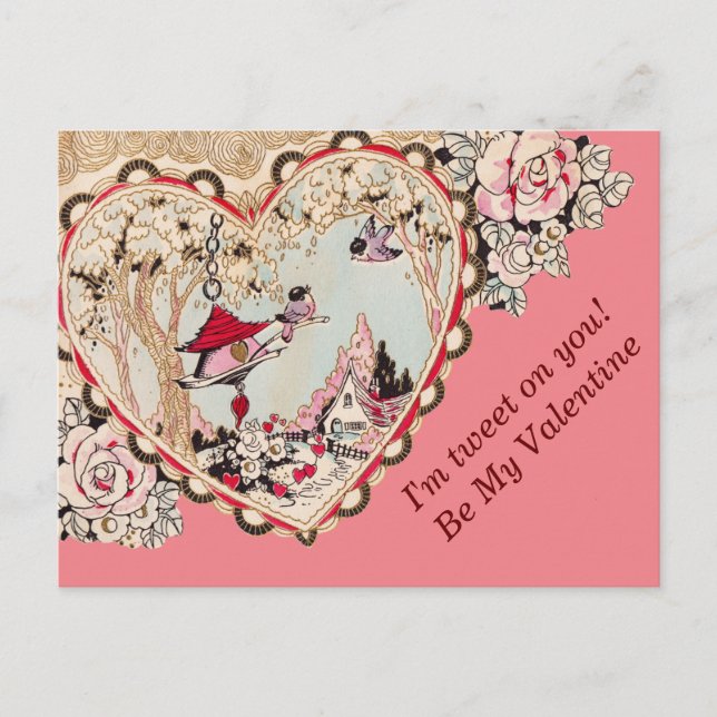 Vintage kleine Vögel Tweet Valentines Postkarte (Vorderseite)