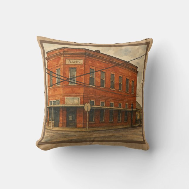Vintage kleine Ziegelbank in Texas Kissen (Vorderseite)