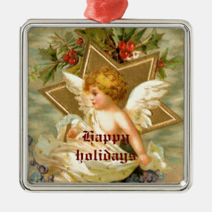 Vintage kleiner süßer Weihnachtsengel und Stern Silbernes Ornament