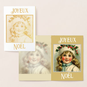 Vintage kleines Mädchen mit Mistelzweig Folienkarte