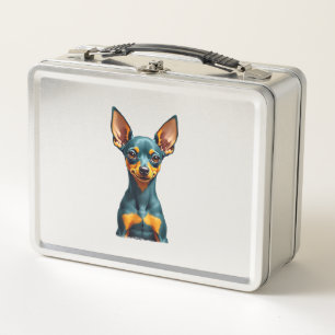Vintage-Kleinpinscher-Porträt Farbige Gravur Metall Brotdose