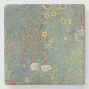 Vintage Klimt Bauerngarten Sonnenblumen Blumige Ku Steinuntersetzer