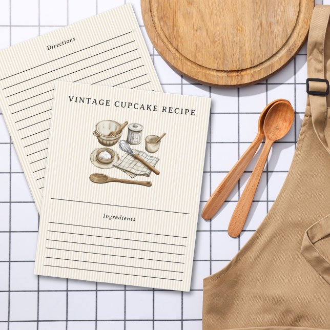 Vintage Kochutensilien gestrichelte Rezeptkarte (Vintage Cooking Utensils Striped Recipe Card)