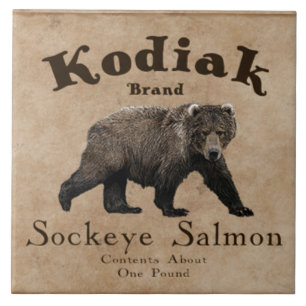 Vintage Kodiak-Lachs-Etikett Fliese