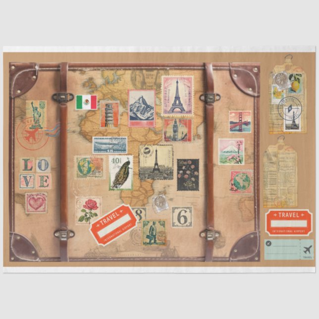 Vintage Kofferfronten und Reiseaufkleber Seidenpapier (Vorderseite)