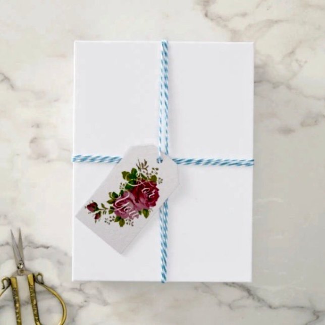 Vintage-Kohlrose-Eleganz  Geschenkanhänger (Gift Tag. D: 3.5"l x 2”w.  Set of 10. Printed on 120lb, 18 point thick matte paper. Made in USA.
)