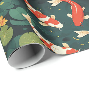 Vintage-Koi-Fische und goldene Lotus-Blumen-Gesche Geschenkpapier