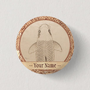 Vintage Koi-Karpfen-Malerei Button