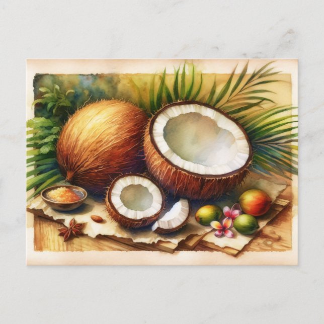 Vintage Kokosnuss tropisch Postkarte (Vorderseite)