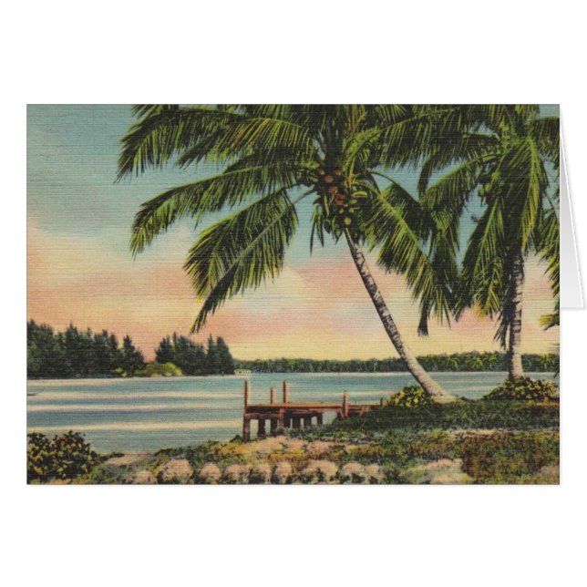 Vintage Kokospalmen Tropischer Sonnenuntergang (Vorderseite (Horizontal))