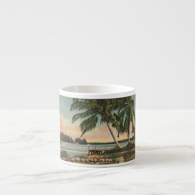 Vintage Kokospalmen Tropischer Sonnenuntergang Espressotasse (Vorderseite)