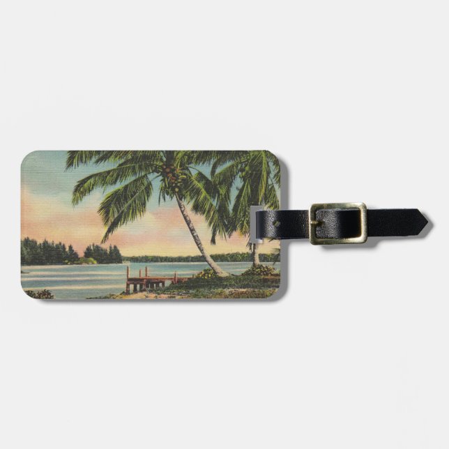 Vintage Kokospalmen Tropischer Sonnenuntergang Gepäckanhänger (Vorderseite horizontal)