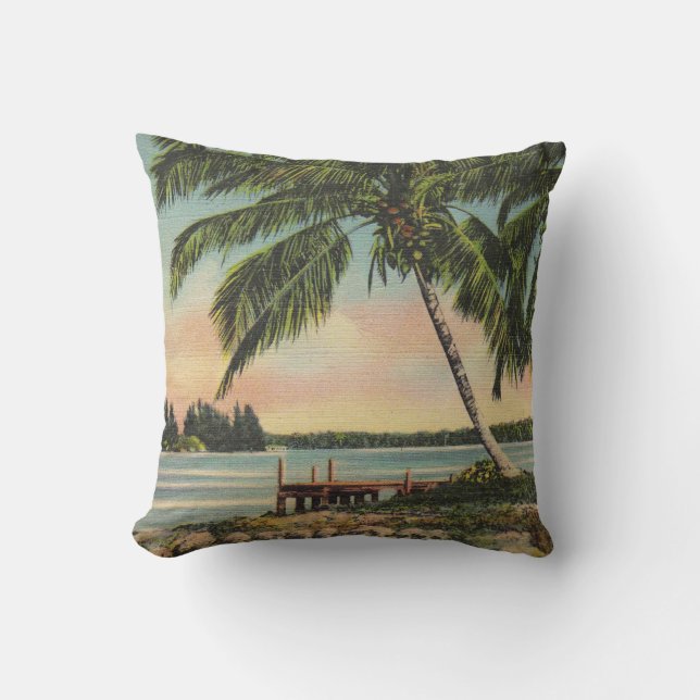 Vintage Kokospalmen Tropischer Sonnenuntergang Kissen (Vorderseite)