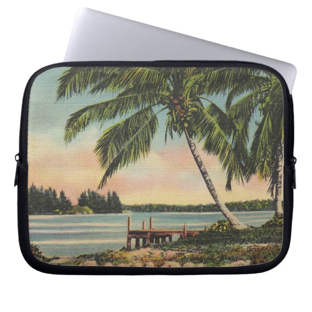 Vintage Kokospalmen Tropischer Sonnenuntergang Laptopschutzhülle (Vorderseite)