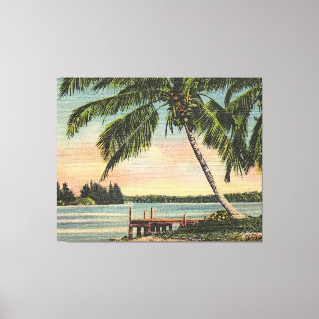 Vintage Kokospalmen Tropischer Sonnenuntergang Leinwanddruck (Vorderseite)