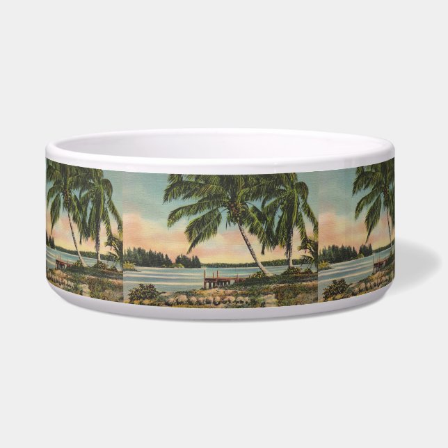 Vintage Kokospalmen Tropischer Sonnenuntergang Napf (Vorderseite)