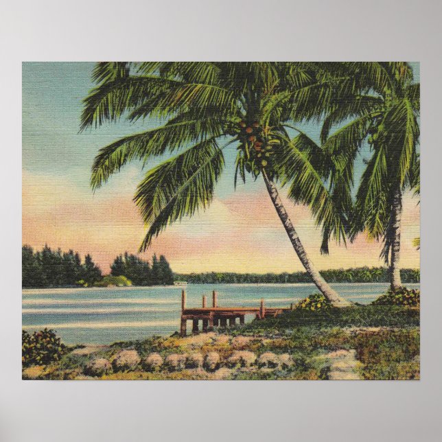 Vintage Kokospalmen Tropischer Sonnenuntergang Poster (Vorne)