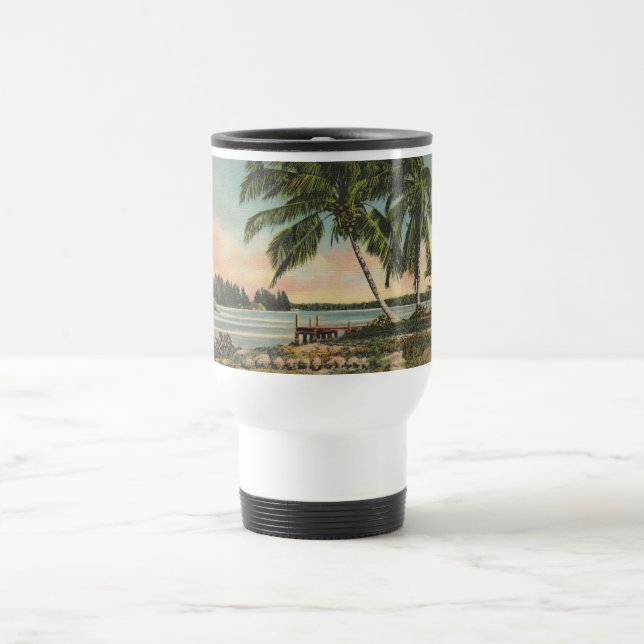 Vintage Kokospalmen Tropischer Sonnenuntergang Reisebecher (Mittel)