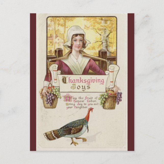 Vintage koloniale Frau und türkischer Erntedank Postkarte (Vorderseite)